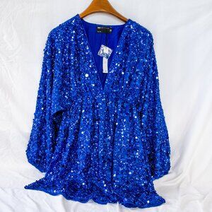Fun Sparkly Blue Mini Dress ASOS Edition Size 10 NWT